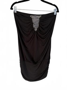 Vintage Vivace Dress Women's M Black Strapless Ruched Beaded Sequin Cocktail